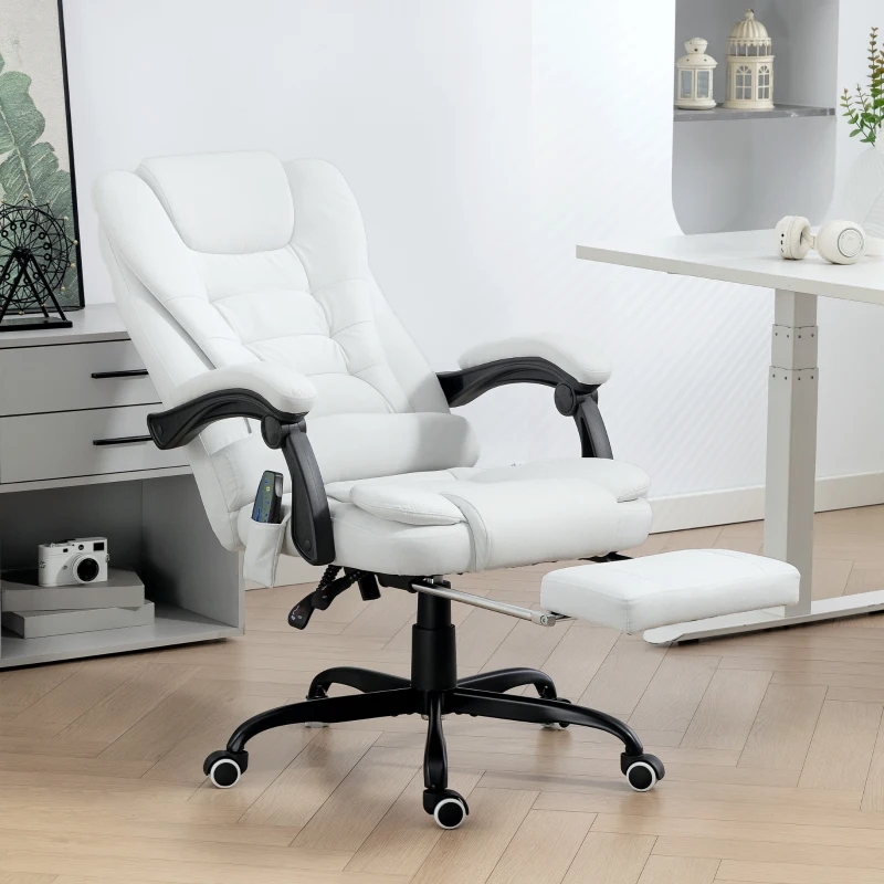 Vinsetto 7-Point Vibrating Massage Chair, Reclining Office Chair with Footrest, Reclining Back, Adjustable Height, White