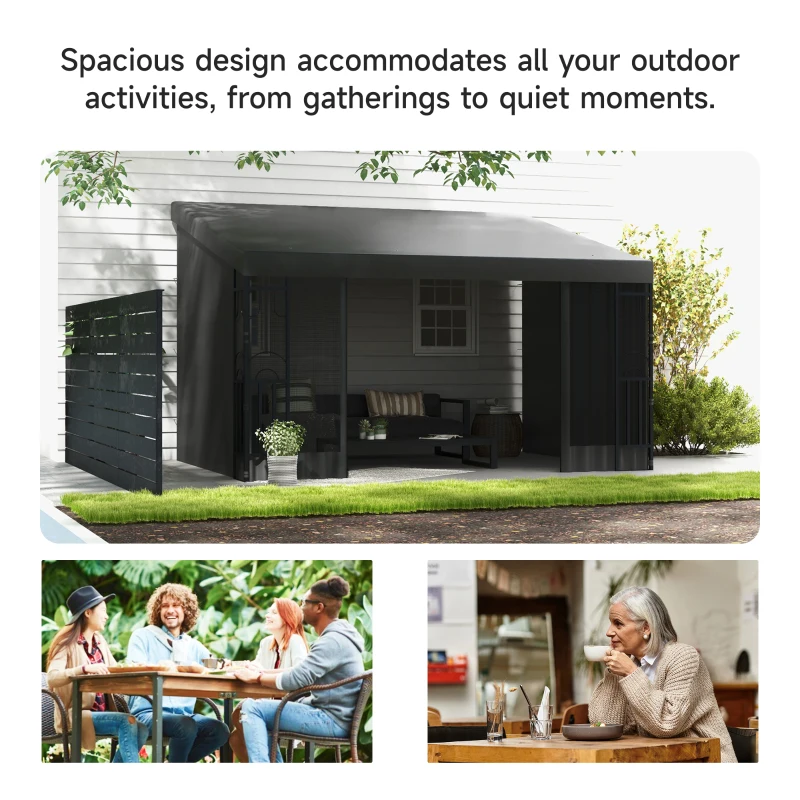 Outsunny 10' x 13' Wall Pergola, Outdoor Gazebo with 2 Curtains and 2 Nettings, UV Resistant, for Patio, Deck, Dark Grey