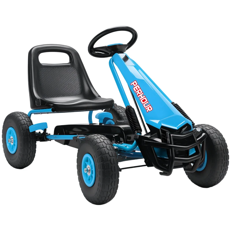 Qaba Kids Go Kart, Pedal Car with Adjustable Seat, EVA Wheels, Brake, for Boys & Girls Aged 3-8 Years Old, Blue