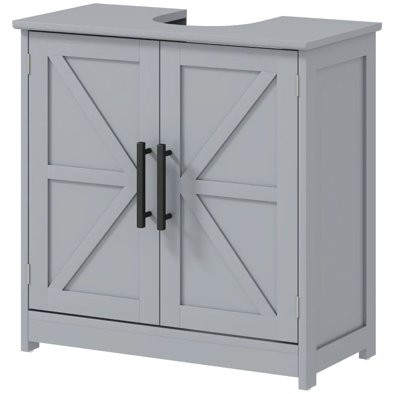 HOMCOM Farmhouse Pedestal Sink Storage Cabinet, Bathroom Sink Cabinet with 2 Barn Doors and Adjustable Shelf, Dark Gray