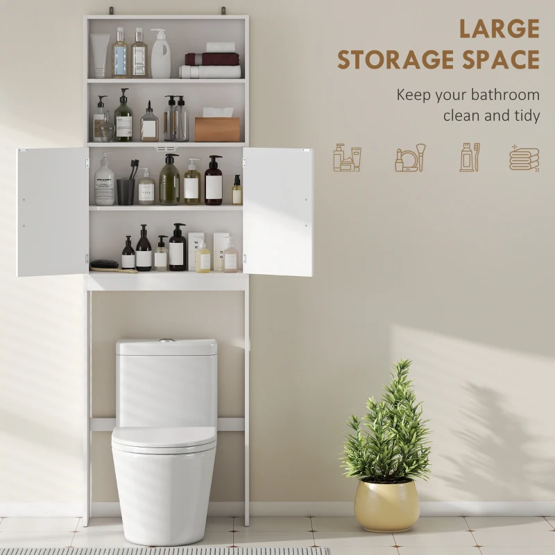 HOMCOM Over The Toilet Storage Cabinet, Freestanding 4-Tier Bathroom Organizer with Adjustable Shelf and 2 Doors, White