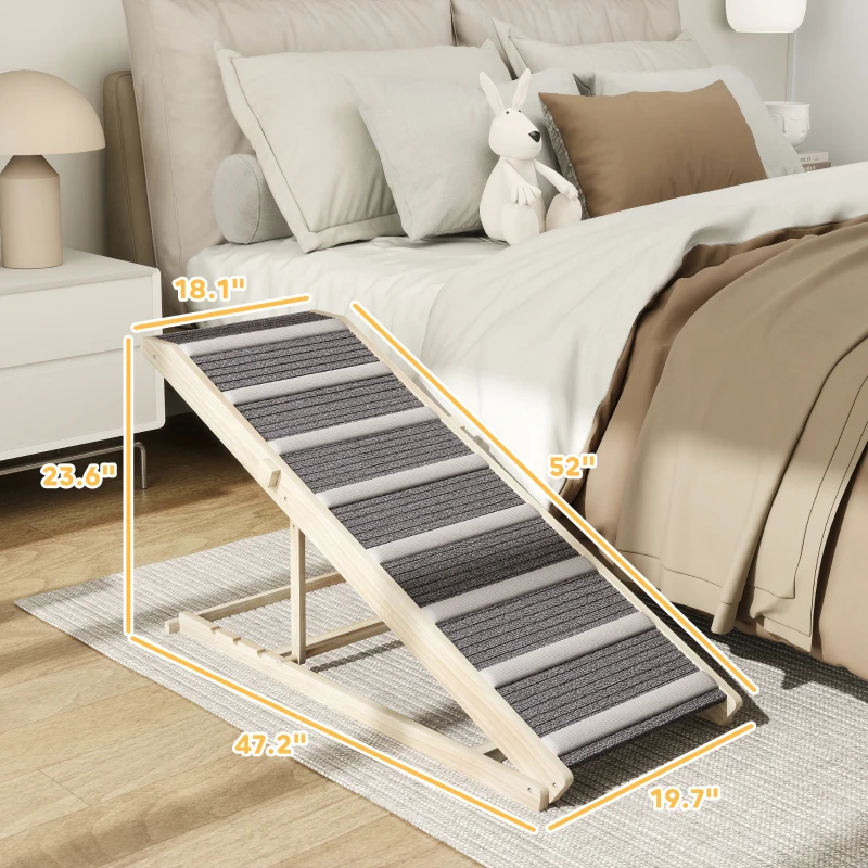 PawHut Dog Ramp for Couch, Foldable Pet Ramp for Small to Large Dog, 4 Adjustable Height from 16" to 23.5"