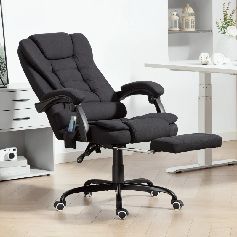 Vinsetto 7-Point Vibrating Massage Chair, Reclining Office Chair with Footrest, Reclining Back, Adjustable Height, Black