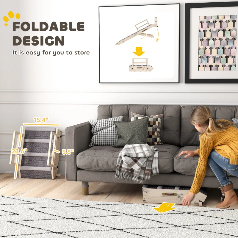 PawHut Dog Ramp, Folding Pet Ramp, 4 Adjustable Height from 15" to 19", Dog Step with Side Rails for Small to Large Pets