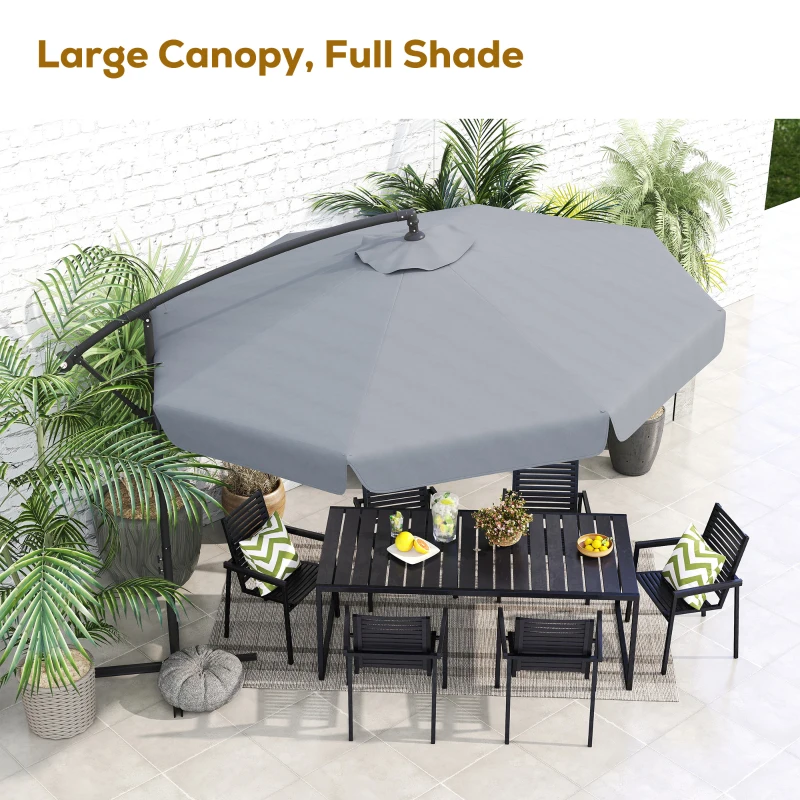 Outsunny 11FT Offset Hanging Patio Umbrella Cantilever Umbrella with Easy Tilt Adjustment, Cross Base and 8 Ribs for Backyard, Poolside, Lawn and Garden, Dark Grey