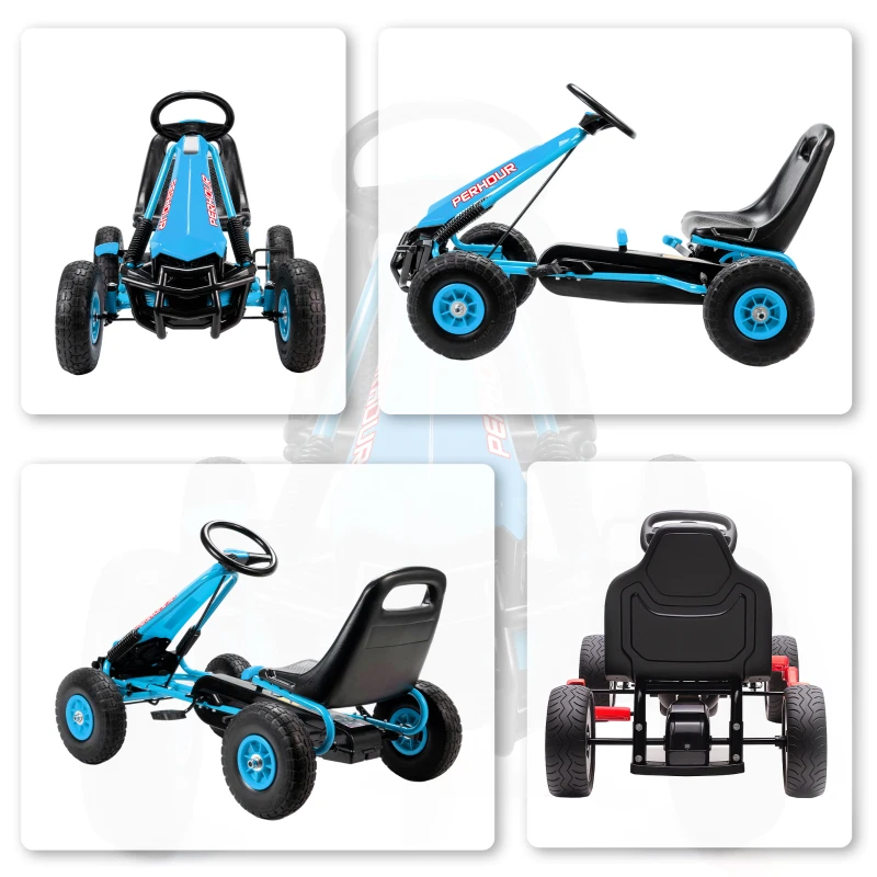 Qaba Kids Go Kart, Pedal Car with Adjustable Seat, EVA Wheels, Brake, for Boys & Girls Aged 3-8 Years Old, Blue