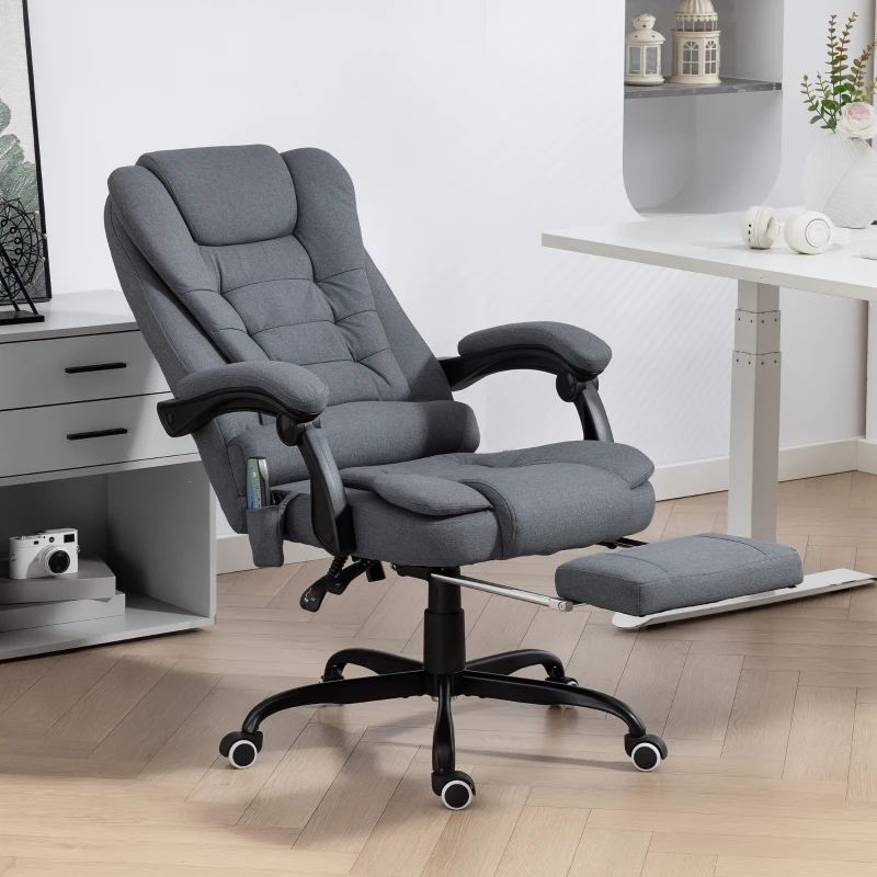Vinsetto 7-Point Vibrating Massage Chair, Reclining Office Chair with Footrest, Reclining Back, Adjustable Height, Grey