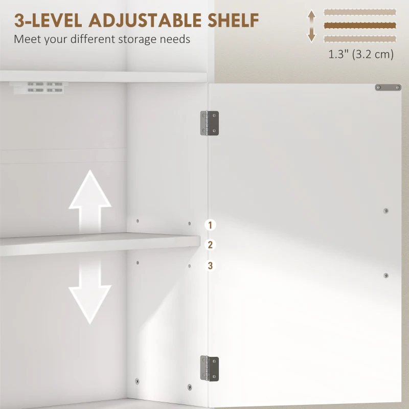 HOMCOM Over The Toilet Storage Cabinet, Freestanding 4-Tier Bathroom Organizer with Adjustable Shelf and 2 Doors, White