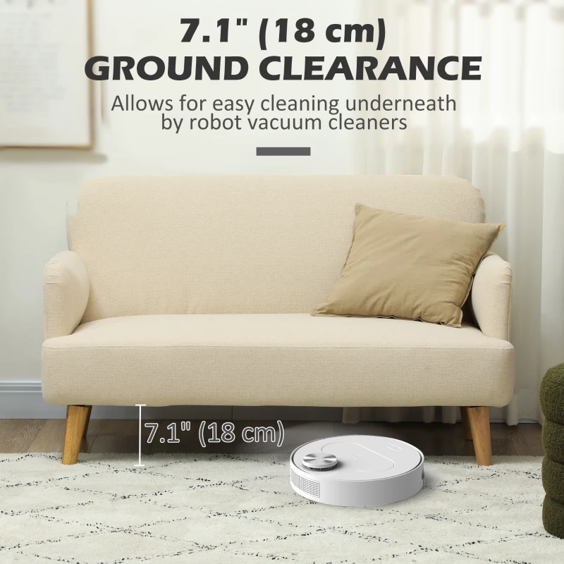 HOMCOM Velvet Feel Fabric 2 Seater Sofa, Small Sofa Loveseat with 8.3" Thick Padding and Wood Legs, Cream White