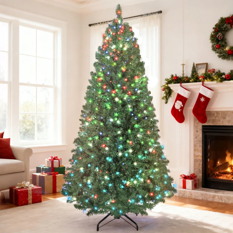 HOMCOM 6ft Prelit Christmas Tree with RGB Dynamic LEDs, Remote Control, Daily Timer, Hinged Xmas Tree, Easy Assembly