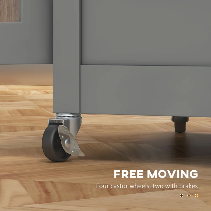 HOMCOM Rolling Kitchen Cart with Drawer and Glass Door Cabinet, Kitchen Island on Wheels with Towel Rack, Grey