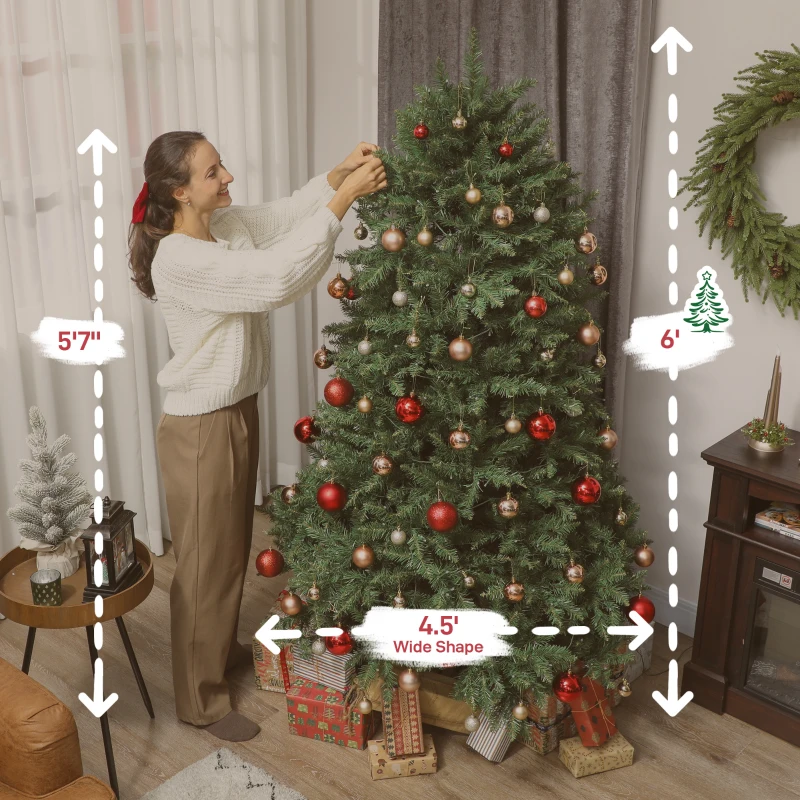HOMCOM 6ft Prelit Christmas Tree with Full-Spectrum LEDs, Smart App Control, Wide Full Hinged Xmas Tree, Easy Assembly