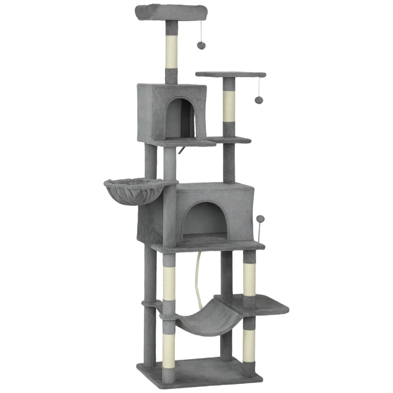 PawHut Multi-Level Cat Tower, 80" Tall Cat Tree, with 2 Condos, 2 Hammocks, 6 Sisal Scratching Posts, Dark Gray