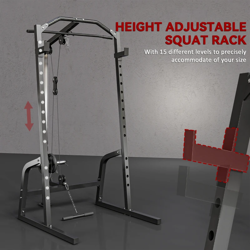Soozier Power Cage Power Rack with 15-Level Squat Rack, Cable Pulley System, Pull up Stand and Push up Stand