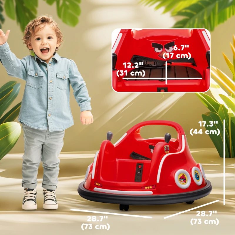 Qaba Angry Bird Licensed Electric Ride on Car, 12V Bumper Car for Kids w/ Dual Joysticks, 360 Degree Spin, Red