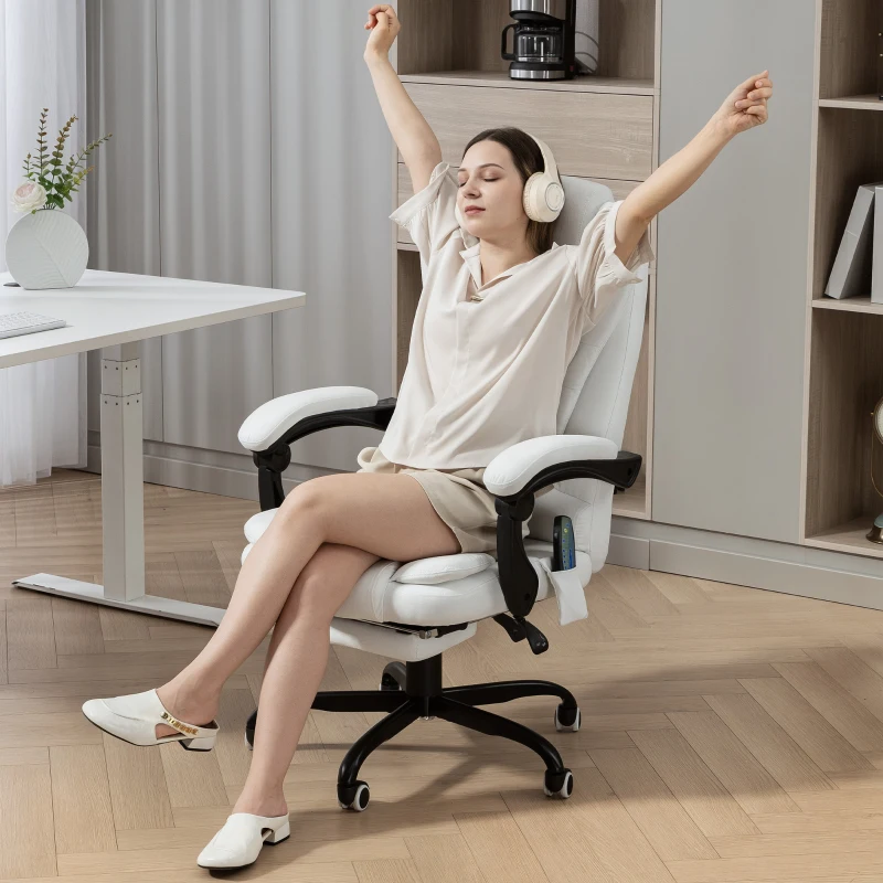 Vinsetto 7-Point Vibrating Massage Chair, Reclining Office Chair with Footrest, Reclining Back, Adjustable Height, White
