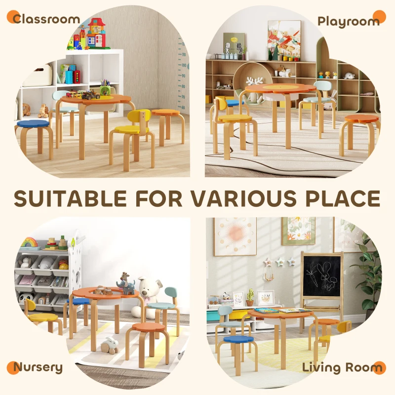 Qaba 5 Piece Kids Table and Chairs Set, Toddler Table and Chair Set with Built-in Storage, for Nursery, Living Room, Playroom