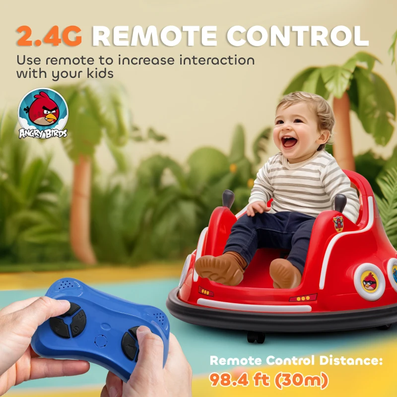 Qaba Angry Bird Licensed Electric Ride on Car, 12V Bumper Car for Kids w/ Dual Joysticks, 360 Degree Spin, Red