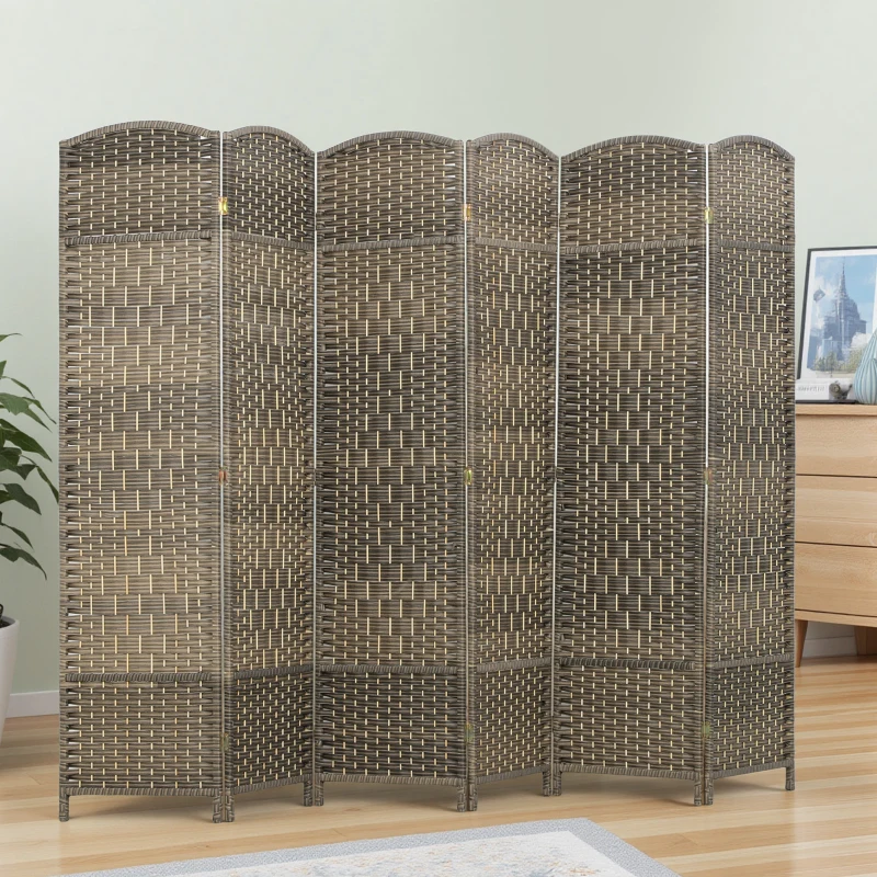 HOMCOM Folding Room Divider Screen 6 Panel 6' Tall Privacy Screen Freestanding Wood Partition for Home Office, Dark Rustic Oak
