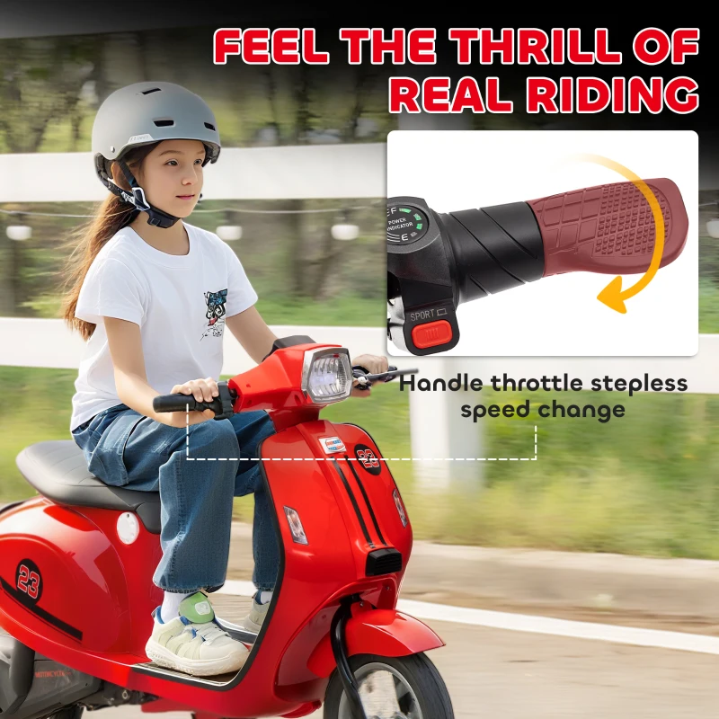 Qaba 24V Kids Motorcycle with 3-Speed, Electric Motorcycle with Rear Suspension and LED Lights for 8-12 Years Old, Red