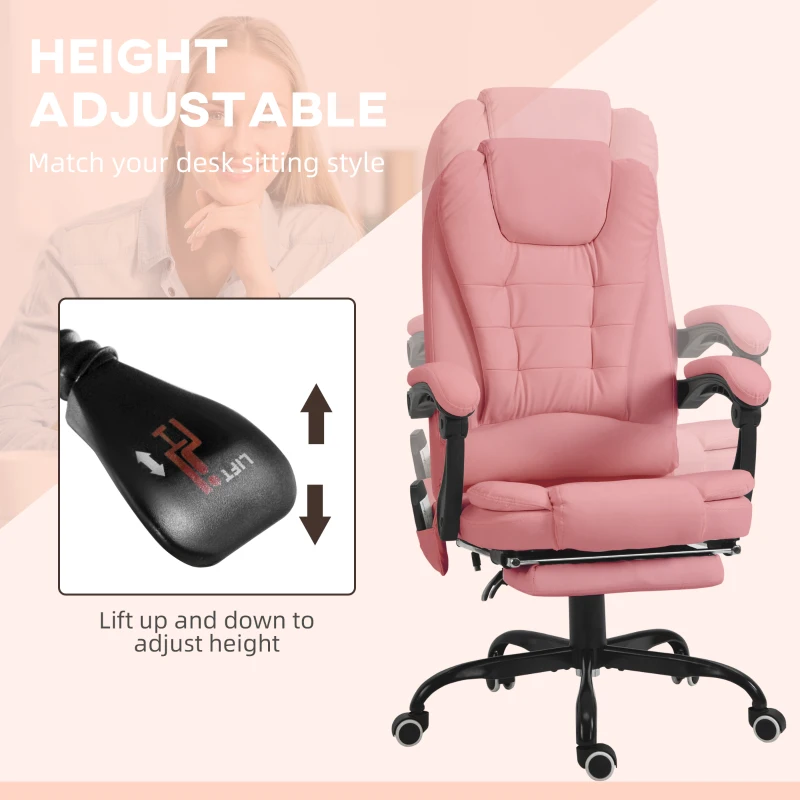 Vinsetto 7-Point Vibrating Massage Chair, Reclining Office Chair with Footrest, Reclining Back, Adjustable Height, Pink