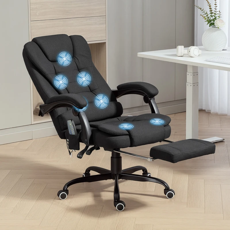 Vinsetto 7-Point Vibrating Massage Chair, Reclining Office Chair with Footrest, Reclining Back, Adjustable Height, Black