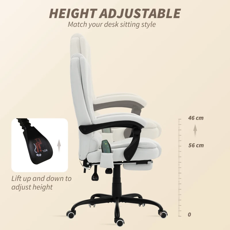 Vinsetto 7-Point Vibrating Massage Chair, Reclining Office Chair with Footrest, Reclining Back, Adjustable Height, White