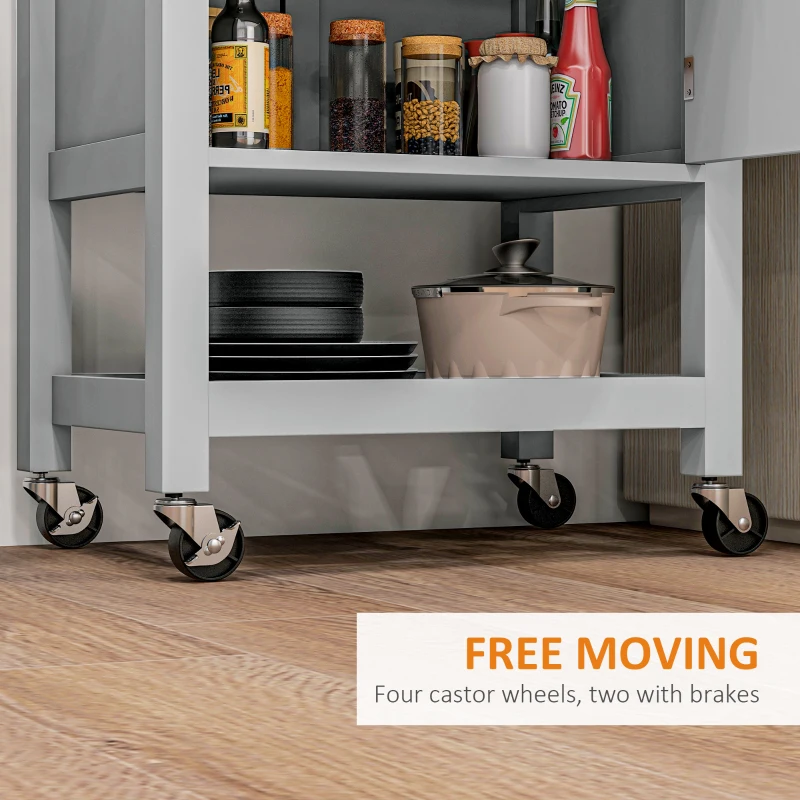 HOMCOM Kitchen Cart on Wheels, Rolling Kitchen Island Cart with Wood Top, Towel Rack, Drawer and Shelf for Dining Area, Grey
