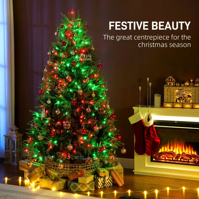 HOMCOM 6.5ft Christmas Tree with Synchronized LEDs, DIY Function, Frasier Grande Fir with Hinge Design, Remote, Daily Timer