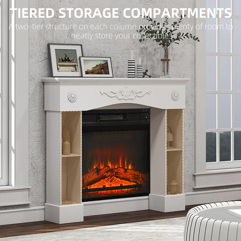 HOMCOM Baroque Fireplace Mantel, Freestanding Fireplace Surround with Leg for Electric Fireplaces, 45.3" W x 39.4" H, White