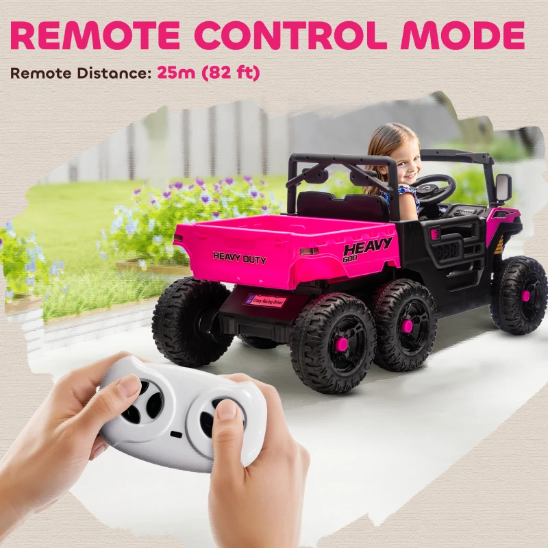 Qaba 24V 4WD Kids Ride On Car with 6 Wheels Electric Ride On Car with Dump Bed, Remote for 3-8 Years, Pink