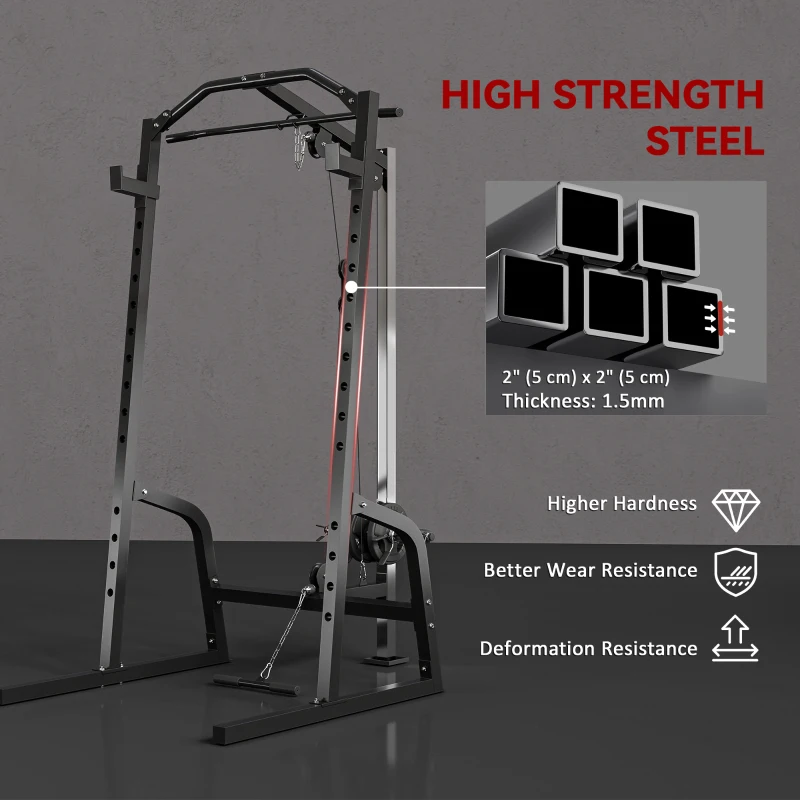 Soozier Power Cage Power Rack with 15-Level Squat Rack, Cable Pulley System, Pull up Stand and Push up Stand