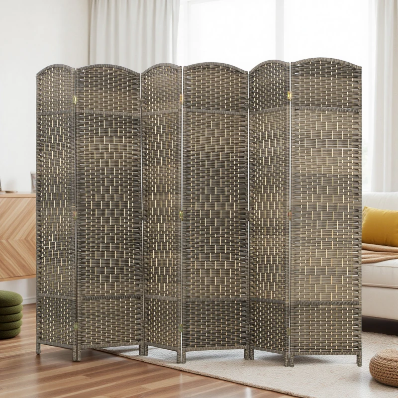 HOMCOM Folding Room Divider Screen 6 Panel 6' Tall Privacy Screen Freestanding Wood Partition for Home Office, Dark Rustic Oak