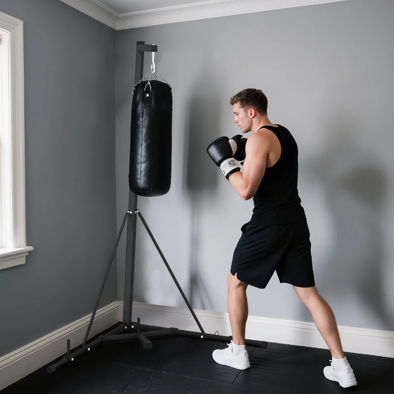 Soozier Foldable Punch Bag Stand, Adjustable Height Heavy Bag Stand with Weighted Base, Freestanding for Home Gym, Stand Only