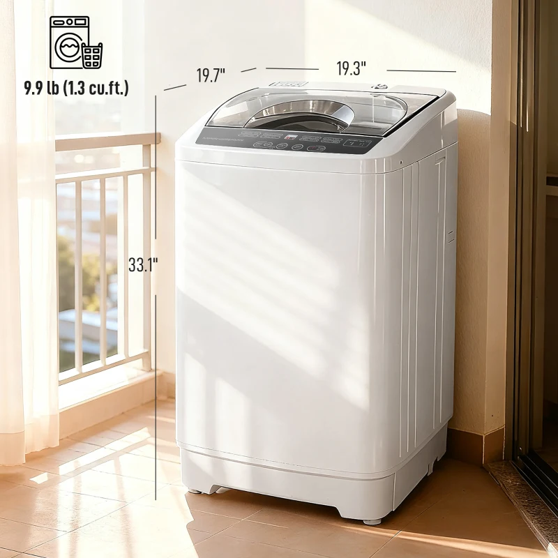 HOMCOM Compact Washer, Portable Washing Machine, Full Automatic Washer with 8 Programs and 6 Water Levels, White
