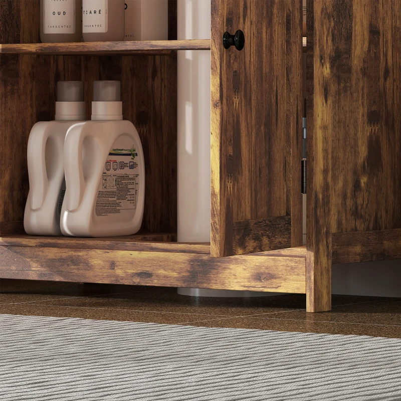 HOMCOM Bathroom Vanity Cabinet, Under Sink Bathroom Cabinet with 2 Doors and Adjustable Shelf, Rustic Brown