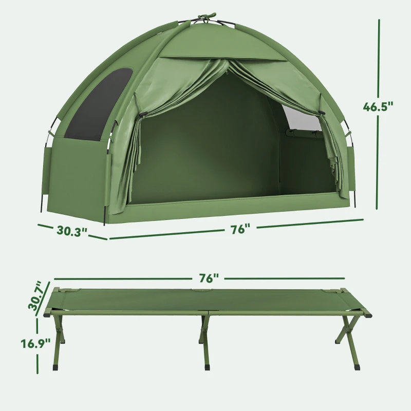 Outsunny Camping Tent Cot, Single Person Folding Cot Combo, Off-Ground Tent, Covered Outdoor Bed with Carry Bag for Hiking, Camping