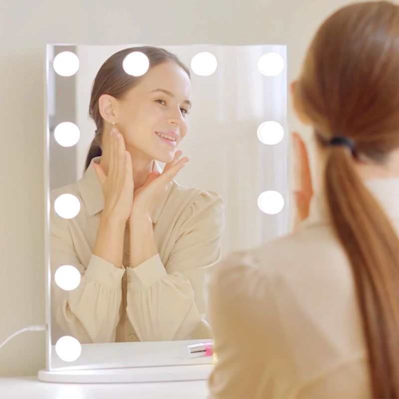 HOMCOM, Hollywood Lighted Makeup Mirror with 12 Dimmable LED Bulbs, 3 Color Lighting Modes, Touch Control Design for Cosmetic Dressing Table, White