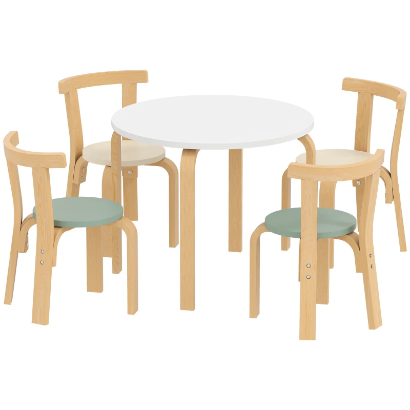 Qaba Wooden Kids Table and Chairs Set, 5 Piece Wooden Toddler Table and Chairs Set for Ages 3-8 Years, Green