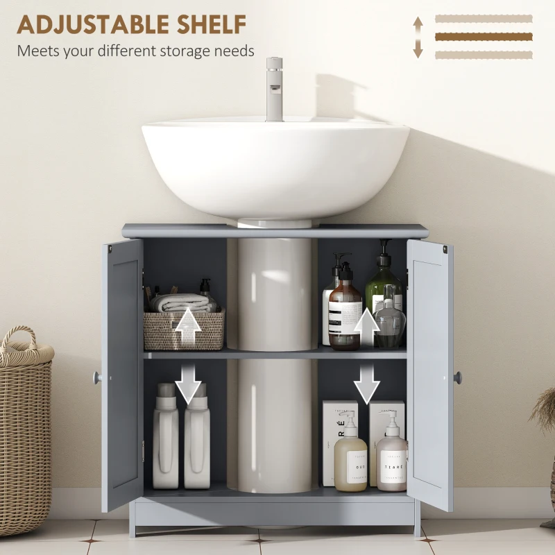 HOMCOM Under Sink Bathroom Cabinet, Pedestal Sink Storage Cabinet with 2 Doors, Shelf and U-Shape, Gray