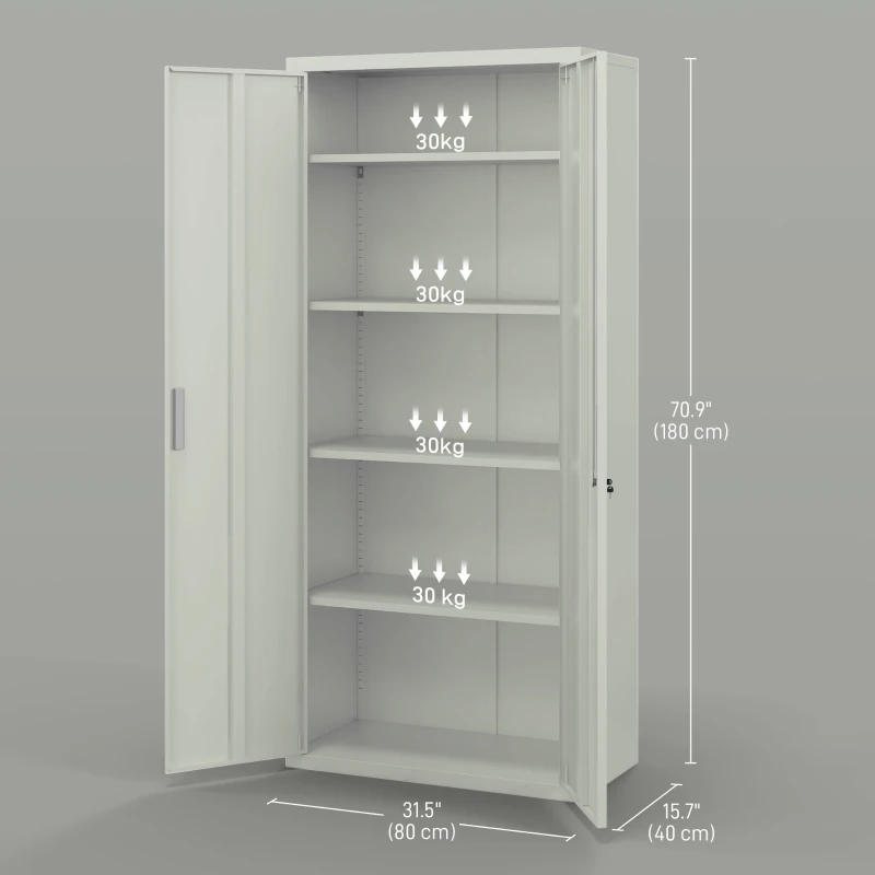 HOMCOM 71" Tall Garage Cabinet, Metal Storage Cabinet with 2 Doors, 4 Adjustable Shelves for Home Office, Study, Garage, White