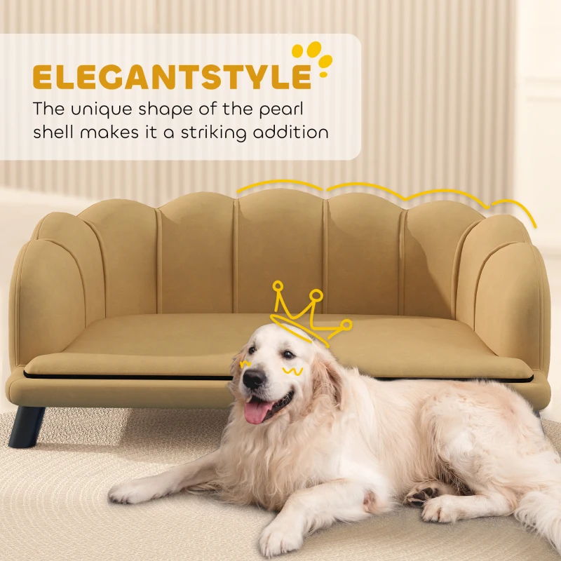 PawHut Pearl Design Pet Sofa for Medium and Large Sized Dogs, Pet Bed with Cushion and Solid Wood Legs, Coffee