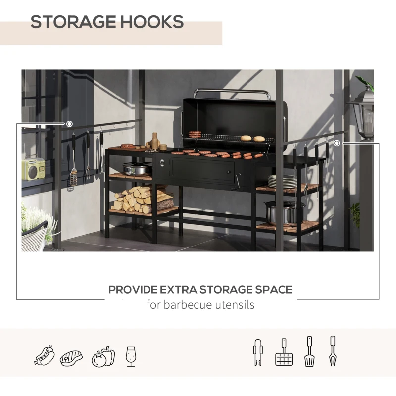 Outsunny 7' x 5' BBQ Grill Gazebo Tent, Garden Grill Canopy with Steel Frame and Hooks, Outdoor Sun Shade, Beige