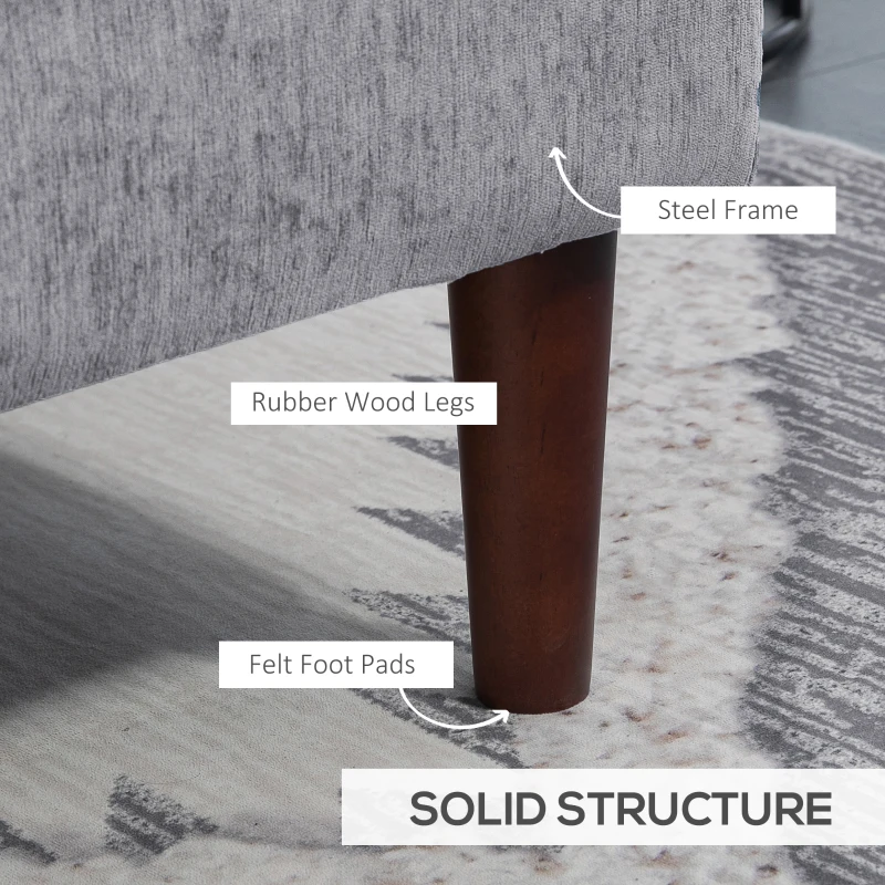 HOMCOM Modern Corner Couch with Right Chaise Lounge, Tufted 3-Seater Sofa with Wooden Legs for Living Room, Grey