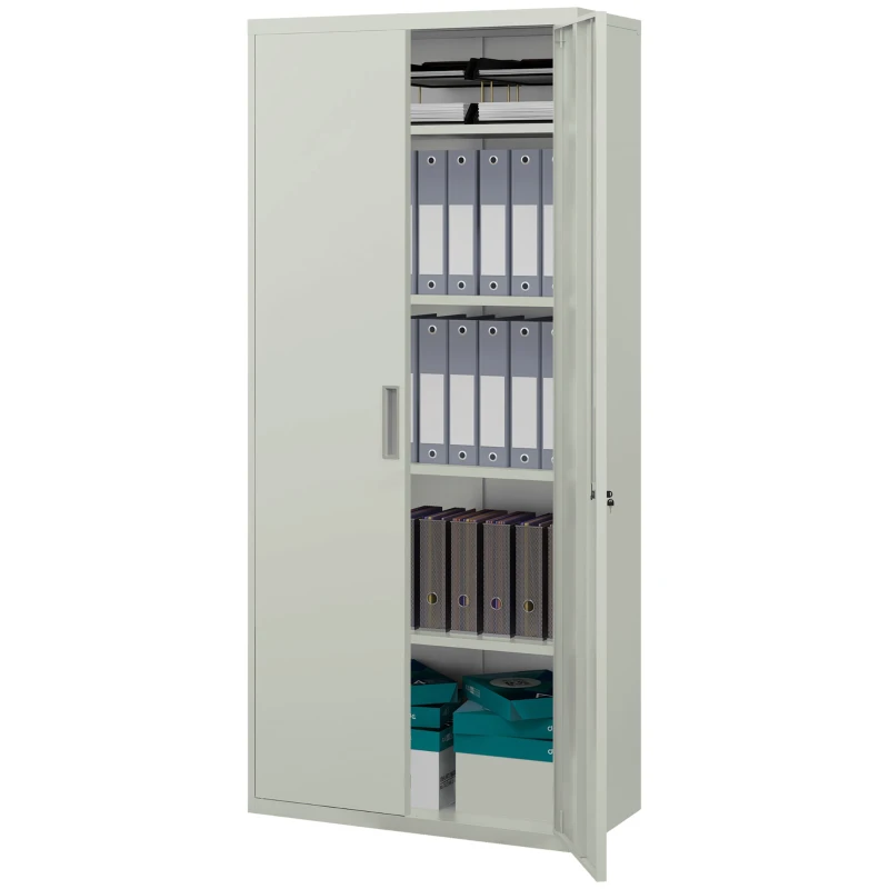 HOMCOM 71" Tall Garage Cabinet, Metal Storage Cabinet with 2 Doors, 4 Adjustable Shelves for Home Office, Study, Garage, White