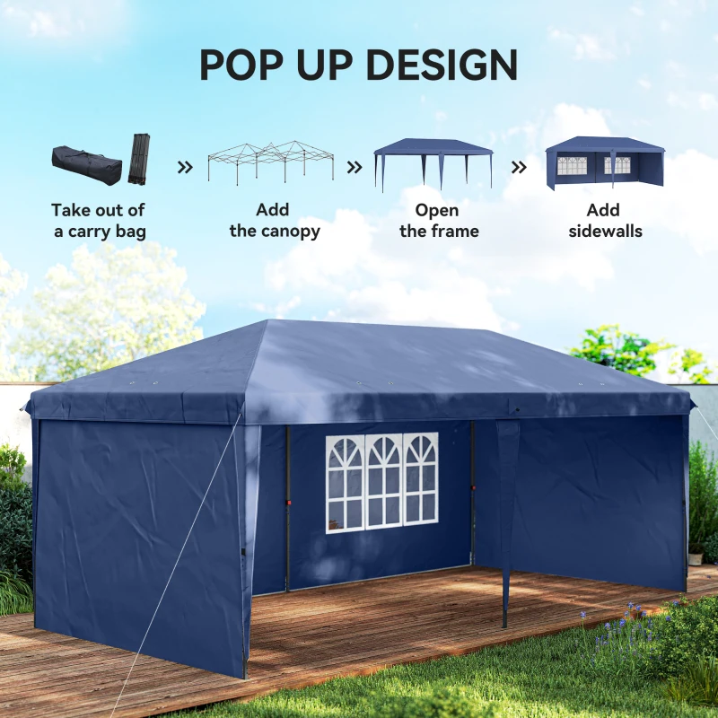 Outsunny 10' x 20' Outdoor Pop Up Canopy Tent Party Tent Instant Shelter W/ Carrying Bag, Blue