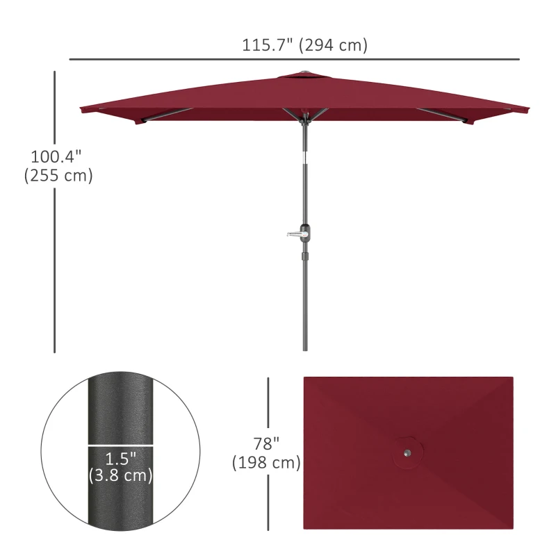 Outsunny 6.6x9.6ft Rectangle Aluminum Tilt Patio Umbrella, Garden Market Parasol, Outdoor Sunshade Canopy with Crank, Wine Red