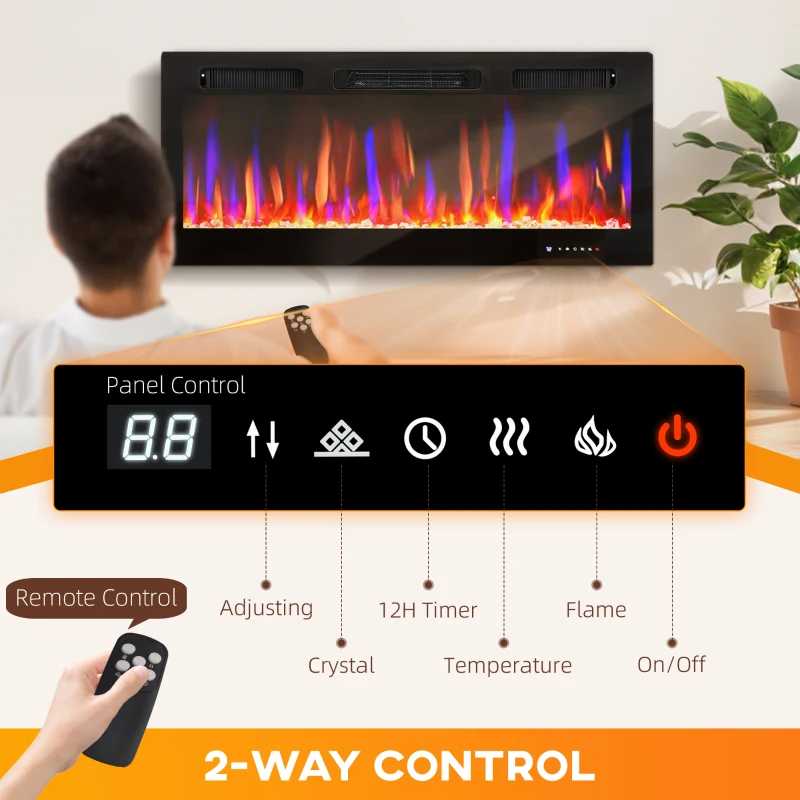 HOMCOM 42" Thin Electric Fireplace, Freestanding, Wall Mounted Fireplace Heater with Eco Mode, Auto Switch, Remote, 1500W