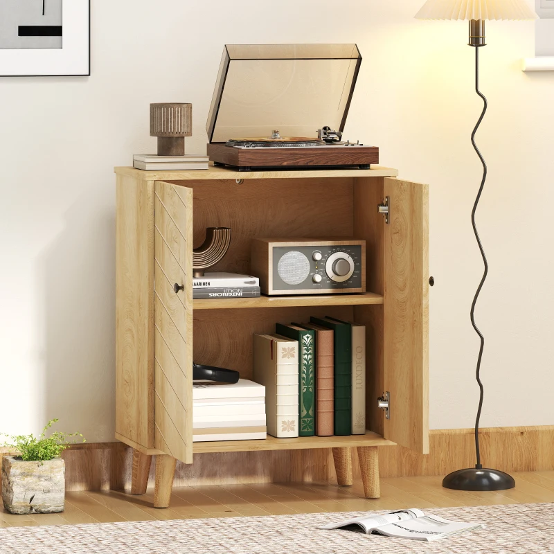 HOMCOM Storage Cabinet with Doors, Cupboard Organization with Shelf and Wood Legs, Storage Solution for Living Room, Bathroom