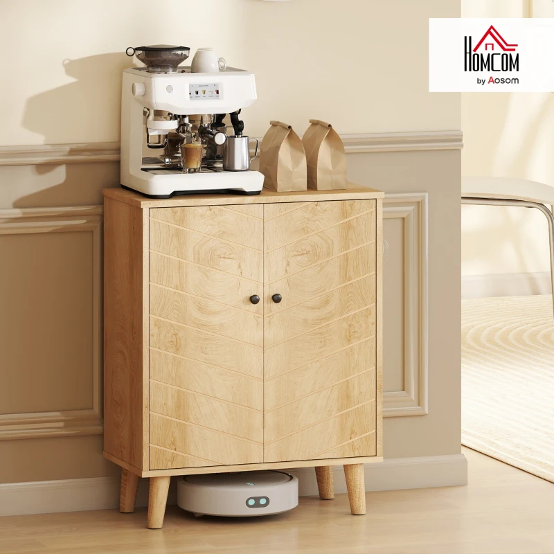 HOMCOM Storage Cabinet with Doors, Cupboard Organization with Shelf and Wood Legs, Storage Solution for Living Room, Bathroom